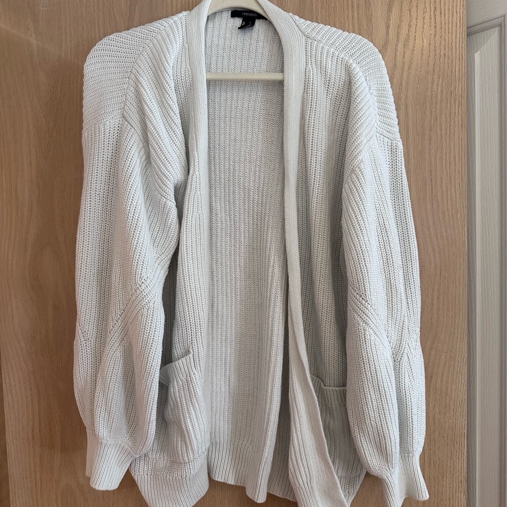 Forever 21 Women's Open Front Cardigan Sweater - White